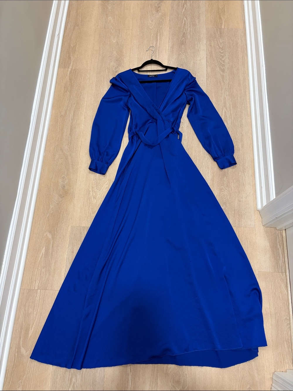 Boohoo Cobalt Blue Long Sleeve Maxi Wrap Dress